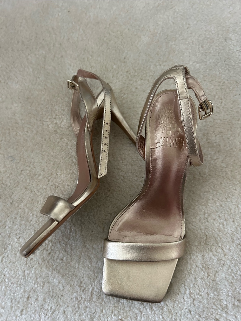 Vince Camuto Gold Ankle-Strap Square-Toe Heels - Picture 3 of 4